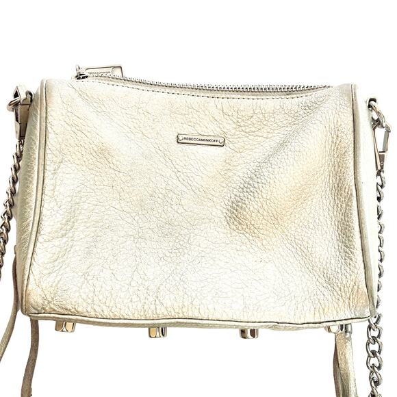 Rebecca Minkoff Metallic Silver Leather Crossbody with Chain Strap - Picture 4 of 9